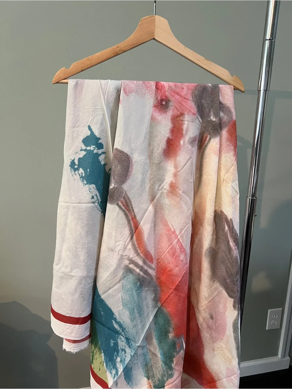 Zara Multicolor Floral Watercolor Scarf with Teal and Red Accents